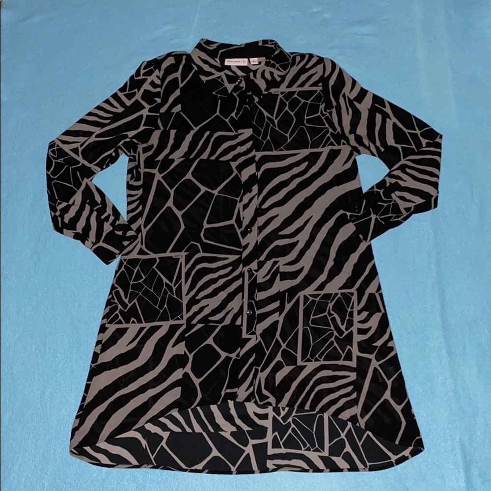 SUSAN GRAVER shirt dress tunic button up semi-sheer animal print midi NEW size 8